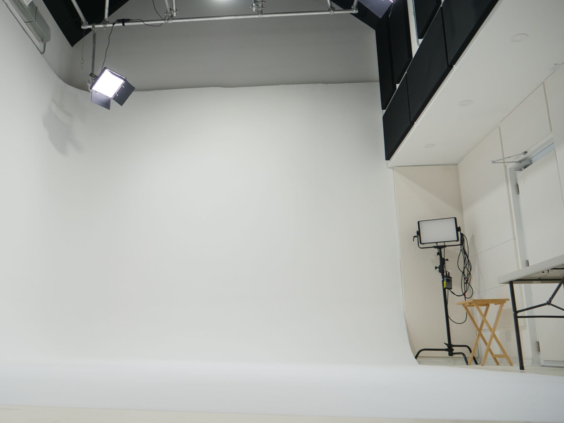 Film studio rental with white cyc wall at Genie Lamp Studios Markham.