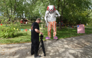 Video production recording on site of haunted theme park in Niagara Falls.