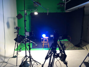 Film studio rental with lighting and black backdrop in Markham, Ontario